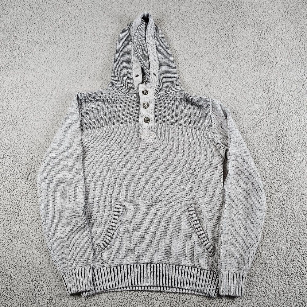 BKE Sweater Henley Hoodie Mens Medium Gray Athletic Fit Pullover Kangaroo Pocket